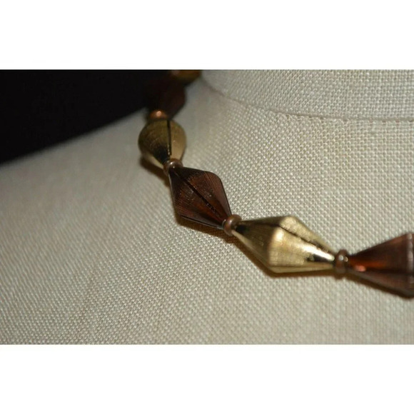 Roman Signed Textured Dual Gold Tone Diamond Shape Bead Choker Necklace Vintage - Picture 2 of 5